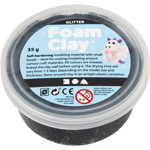 Samotvrdnoucí modelovací pěnová kuličková hmota Foam Clay 35g ČERNÁ TŘPYTIVÁ - obrázek