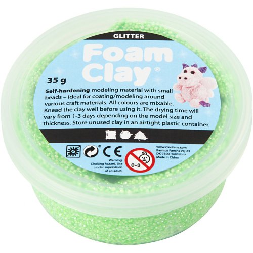 Samotvrdnoucí modelovací pěnová kuličková hmota Foam Clay 35g  ZELENÁ TŘPYTIVÁ - obrázek