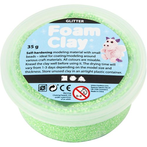 Samotvrdnoucí modelovací pěnová kuličková hmota Foam Clay 35g  ZELENÁ TŘPYTIVÁ
