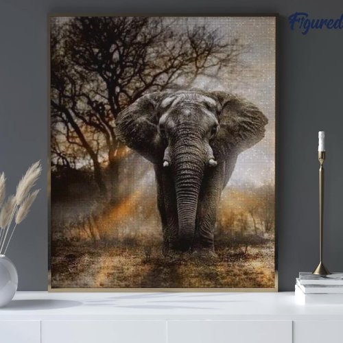 Diamantové malování - SLON NA SAVANĚ bez rámu 40 x 50 cm