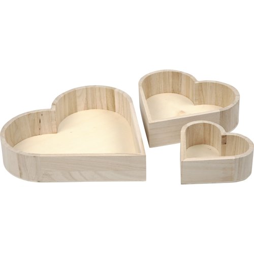 DŘEVĚNÁ MISKA ve tvaru srdce, set 3 ks