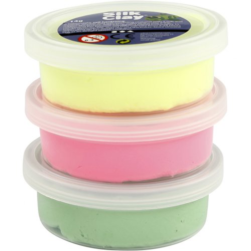 Samotvrdnoucí modelovací lehká hmota Silk Clay SADA 3 barev - SVĚTLÁ ZELENÁ, NEON RŮŽOVÁ, NEON ŽLUTÁ - obrázek
