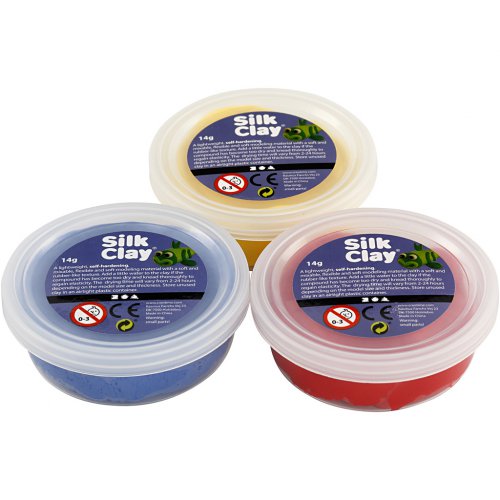 Samotvrdnoucí modelovací lehká hmota Silk Clay SADA 3 barev - MODRÁ, ČERVENÁ, ŽLUTÁ - obrázek