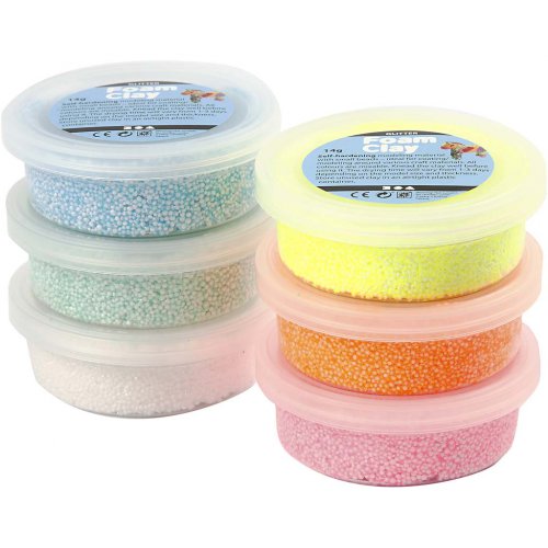 Samotvrdnoucí modelovací pěnová kuličková hmota Foam Clay SADA 6 PASTELOVÝCH A GLITTER BAREV - obrázek