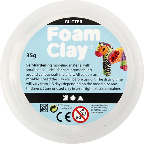 Samotvrdnoucí modelovací pěnová kuličková hmota Foam Clay 35g BÍLÁ TŘPYTIVÁ - obrázek