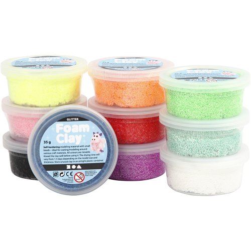 Samotvrdnoucí modelovací pěnová kuličková hmota Foam Clay SADA 10x35g TŘPYTIVÉ BARVY - obrázek