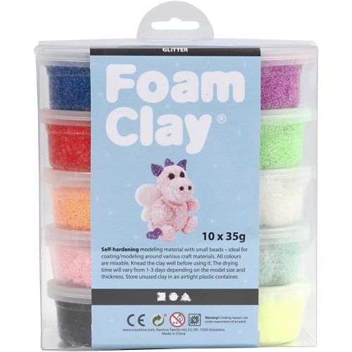 Samotvrdnoucí modelovací pěnová kuličková hmota Foam Clay SADA 10x35g TŘPYTIVÉ BARVY