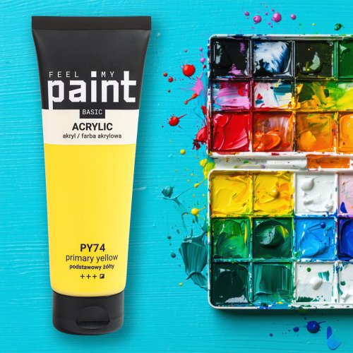 Akrylová barva FeelMyPaint 120 ml PRIMÁRNÍ ŽLUTÁ - certifikace o bezpečnosti dětských hraček
