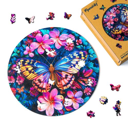 Dřevěné puzzle 2D sada - MOTÝL S KVĚTINAMI