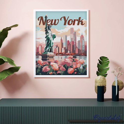 Malování podle čísel - VINTAGE ROZKVETLÝ NEW YORK bez rámu 40 x 50 cm