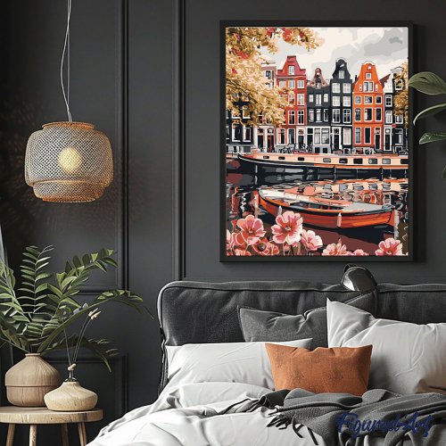 Malování podle čísel - PRŮPLAV V AMSTERODAMU bez rámu 40 x 50 cm