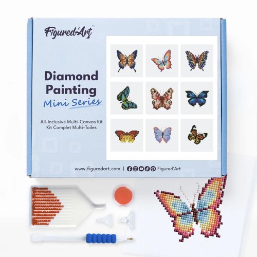 Mini diamantové malování SÉRIE 9 OBRÁZKŮ 15 x 15 cm -  MOTÝLI