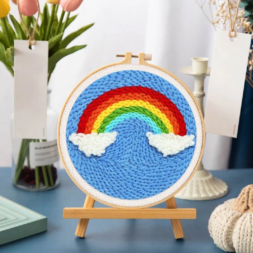Vyšívání dutou jehlou sada - DUHA 20x20 cm kulatý rám
