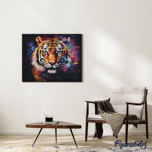 Diamantové malování -  BAREVNÝ TYGR 40 x 50 cm na rámu