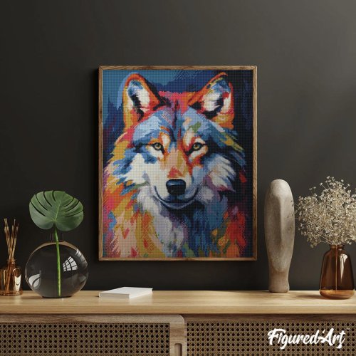 Diamantové malování - BAREVNÝ VLK 40 x 50 cm na rámu