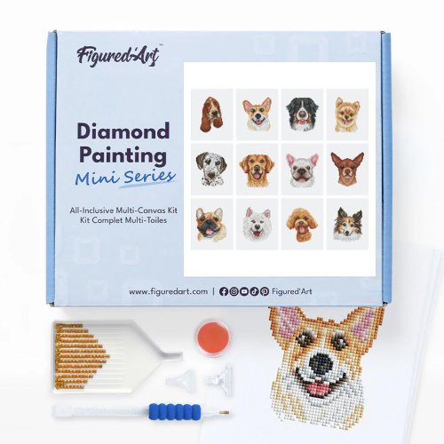 Mini diamantové malování SERIE 12 OBRÁZKŮ 18x15 cm -  PSI