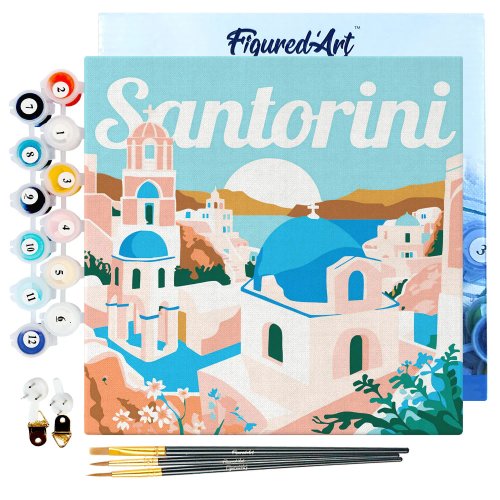 Mini malování podle čísel - Travel Poster VÝCHOD SLUNCE SANTORINI 20 x 20 cm na rámu - SFA137-Y_1.jpg