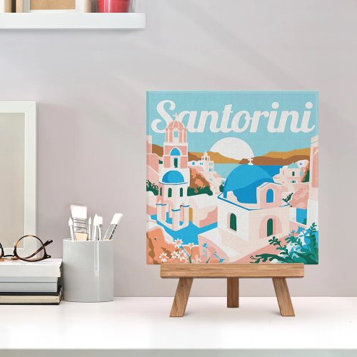 Mini malování podle čísel - Travel Poster VÝCHOD SLUNCE SANTORINI 20 x 20 cm na rámu