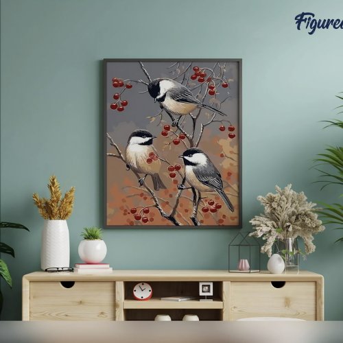 Malování podle čísel - PTÁČCI NA OVOCNÉM STROMU na rámu 40 x 50 cm