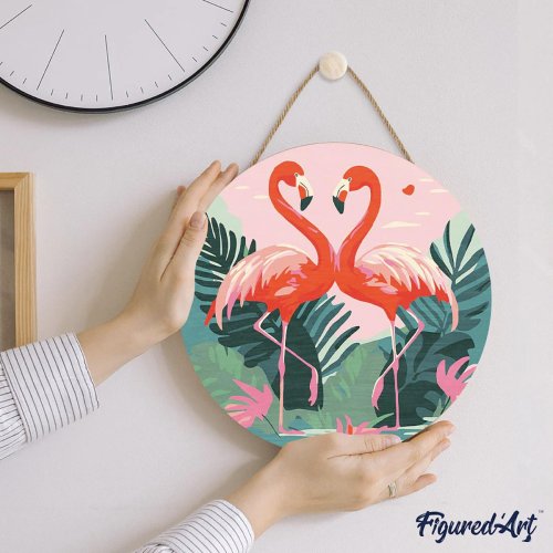 Malování podle čísel na dřevu - PLAMEŇÁCI  průměr 30 cm - RFA026_02.jpg