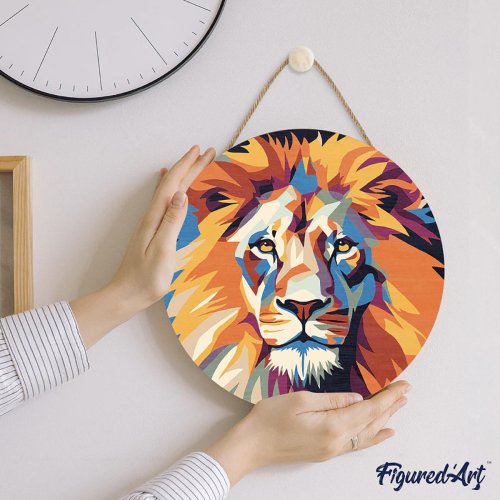 Malování podle čísel na dřevu - LEV  průměr 30 cm - RFA027_02.jpg
