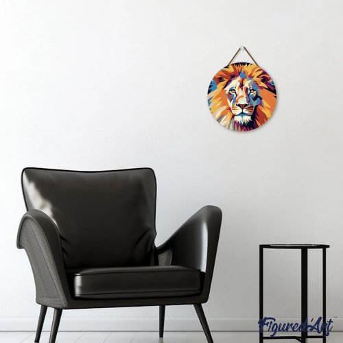 Malování podle čísel na dřevu - LEV  průměr 30 cm