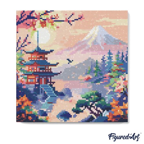 Mini diamantové malování - PAGODA POD HOROU FUJI bez rámu 25 x 25cm - DP-SFA305-13.jpg