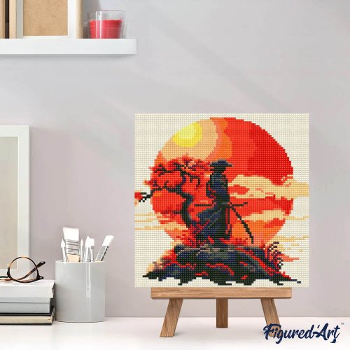 Mini malování podle čísel - SAMURAJ PŘI ZÁPADU SLUNCE 25 x 25 cm  na rámu - DP-SFA308-Y_2.jpg
