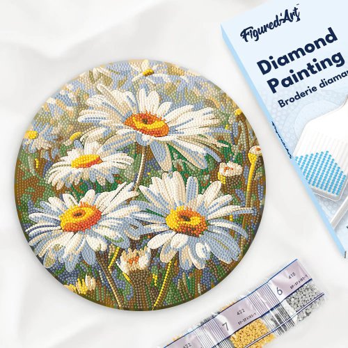 Diamantové malování na dřevu - Sedmikrásky