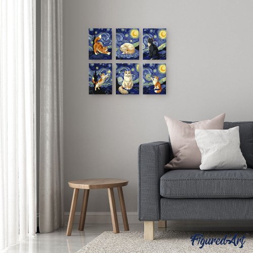 Mini malování podle čísel - KOČIČÍ HVĚZDNÁ NOC 15 x 20 cm 6 obrázků na rámu - MFA032-Y_3.jpg