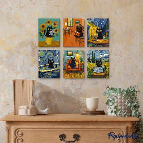 Mini malování podle čísel - ČERNÁ KOČKA VE SVĚTĚ VAN GOGHA 15 x 20 cm 6 obrázků na rámu - MFA029-Y_3.jpg